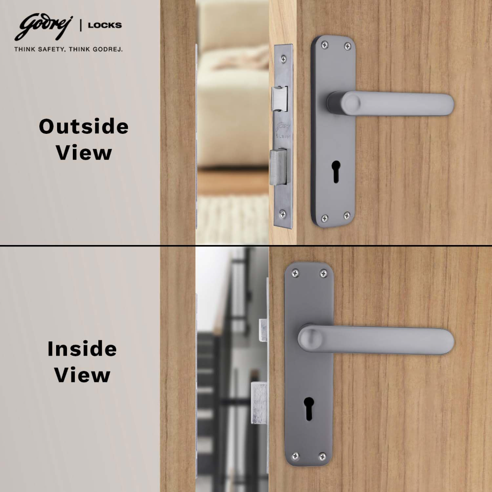 Godrej Mortise Lock I Door Handle Set | ELC 09 | 6-Lever Locking Mechanism | Reversible Latch | for Wooden Doors (Matte Black Nickel) | 5 Years Warranty